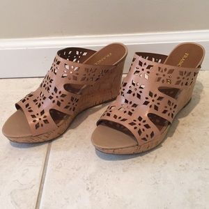 Franco Sarto Wisp Leather Wedge Sandal Mules Sz 9